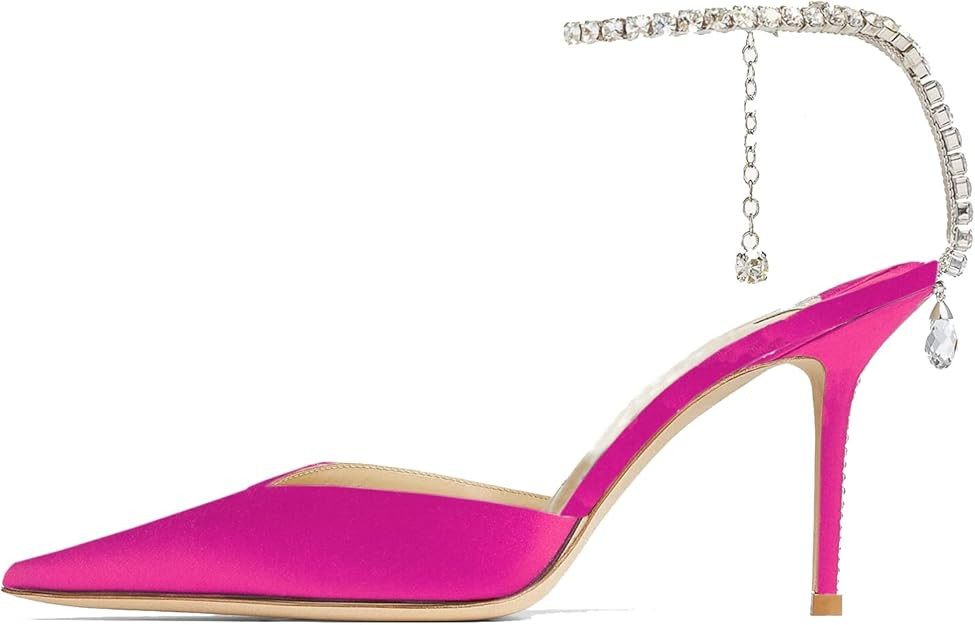 keleimusi Crystal-Embellished Ankle Strap Pumps Wedding Dress Stiletto Heels for Women | Amazon (US)