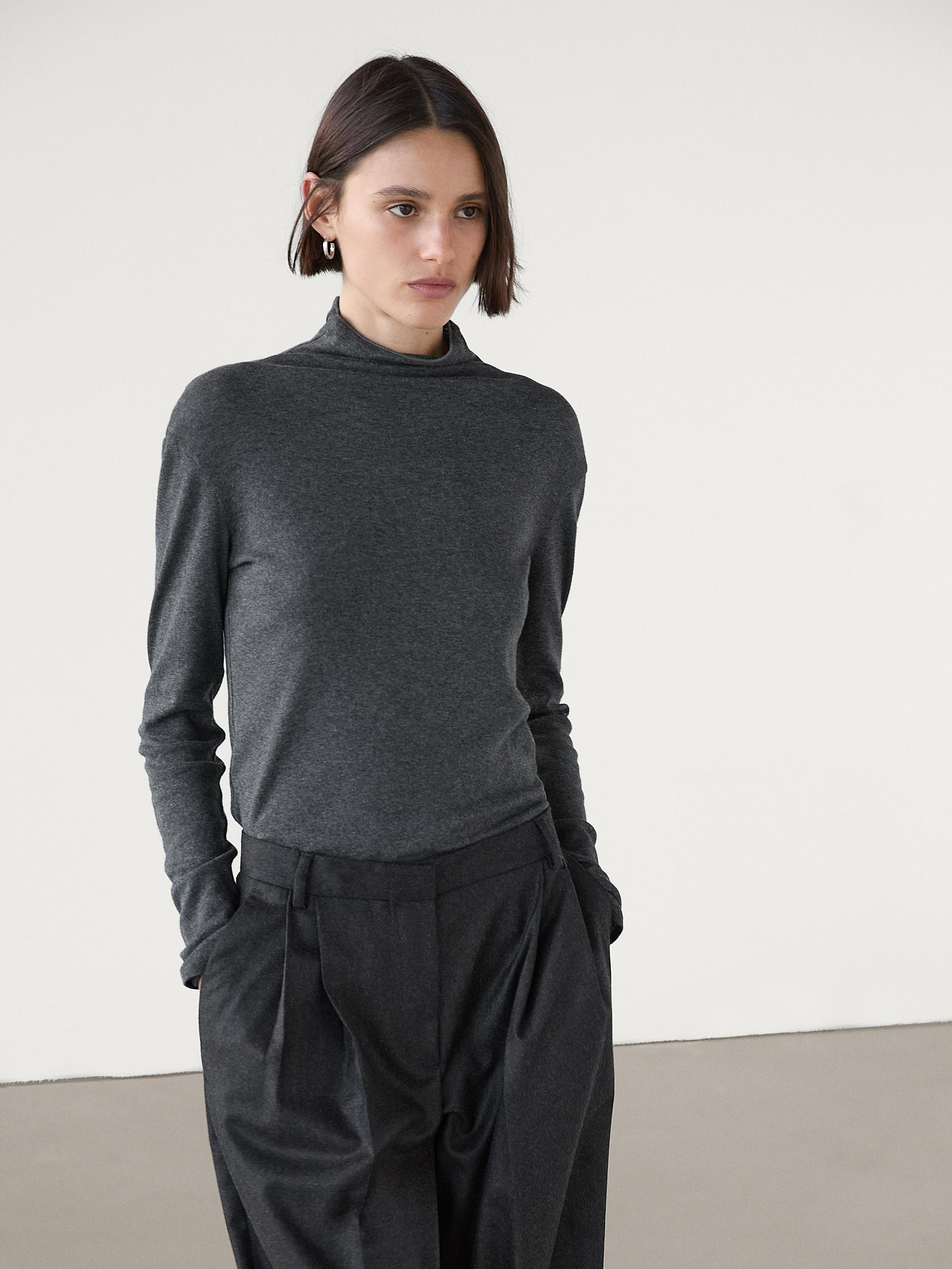 Cotton blend turtleneck T-shirt | Massimo Dutti US