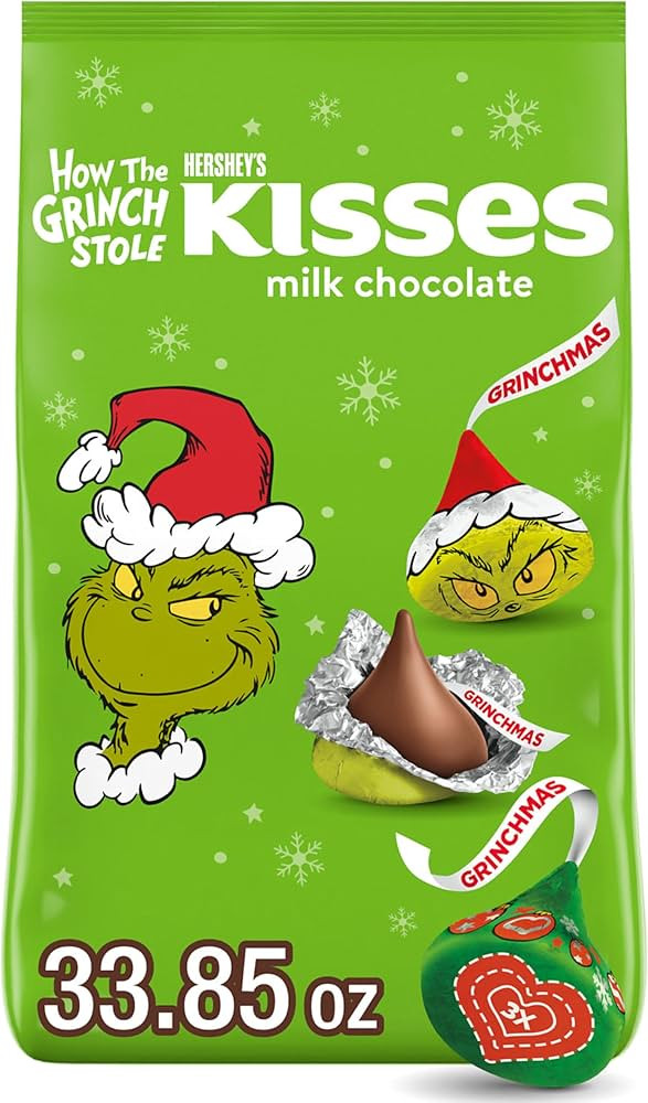 HERSHEY'S KISSES Grinch Milk Chocolate, Christmas Candy Bulk Bag, 33.85 oz | Amazon (US)