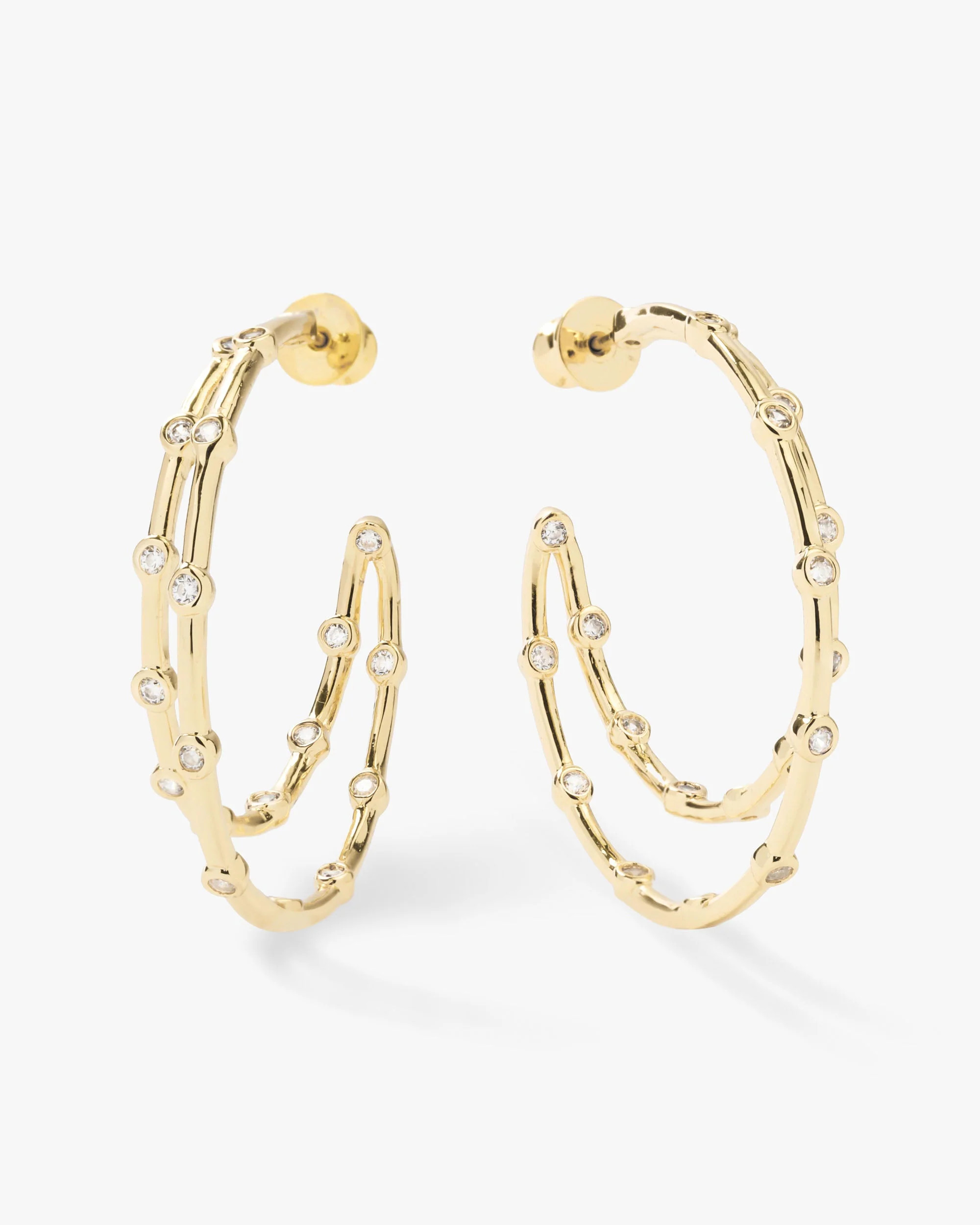 Big Ass Doubled Hoops 1.5"" - Gold|White Diamondettes | Melinda Maria Jewelry