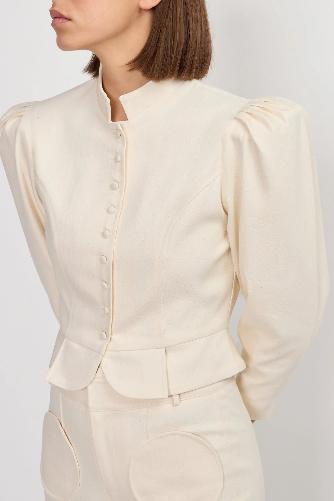 DENIM ECRU Puff Sleeve Shirt | COUPER