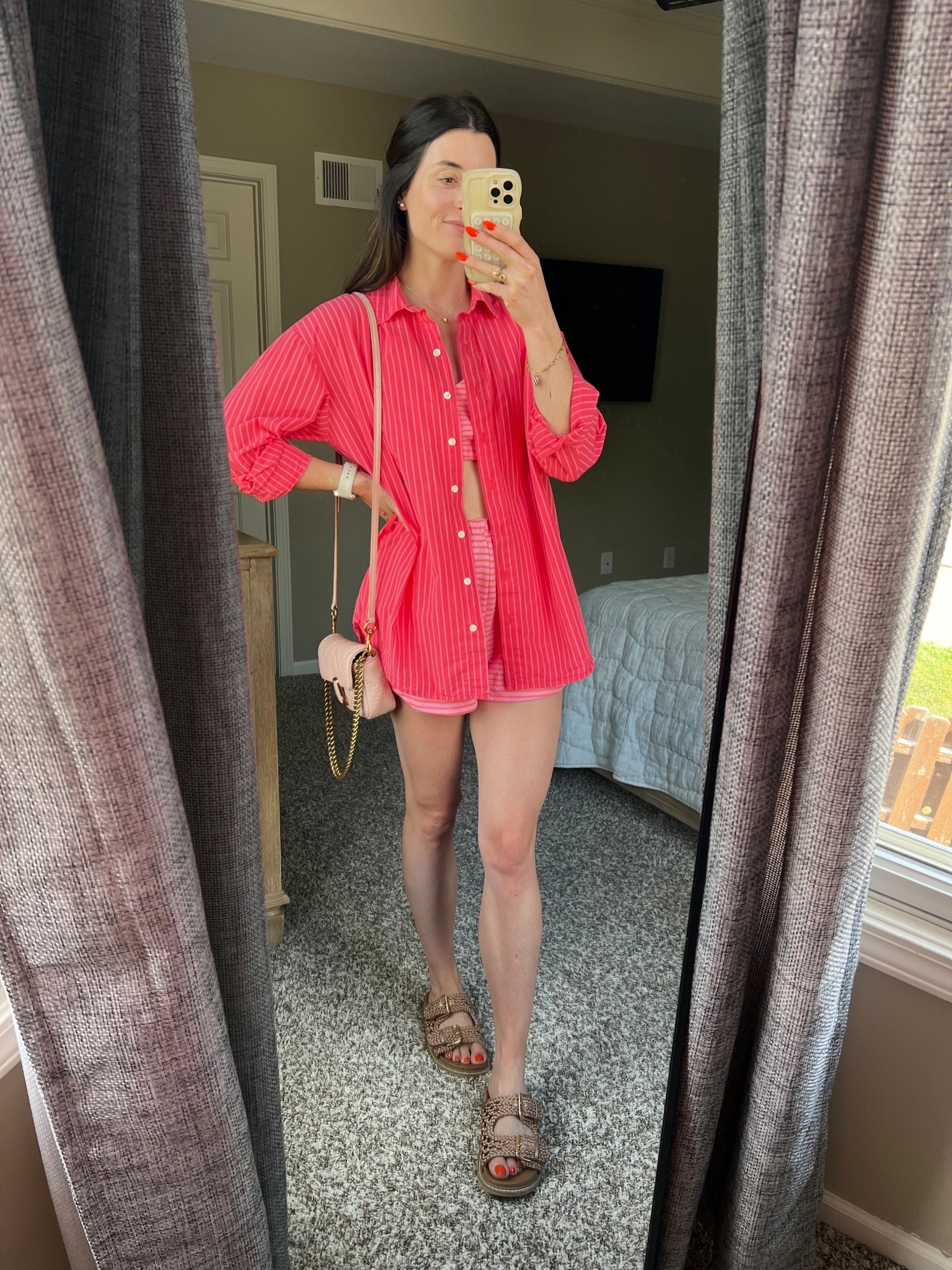 Pink stripe outfit; button down outfit; two piece set; summer stripes; summer casual outfit. 

Wearing a small in everything  

#LTKPetite #LTKStyleTip #LTKSeasonal