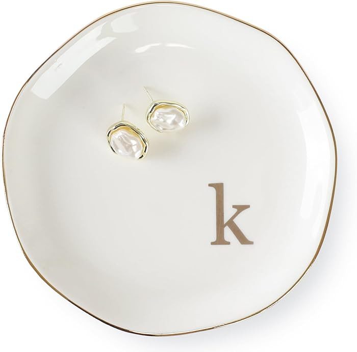 HOME SMILE Initials Ring Dish Jewery Tray with Personalized K-Monogrammed Engagement Wedding Gift... | Amazon (US)