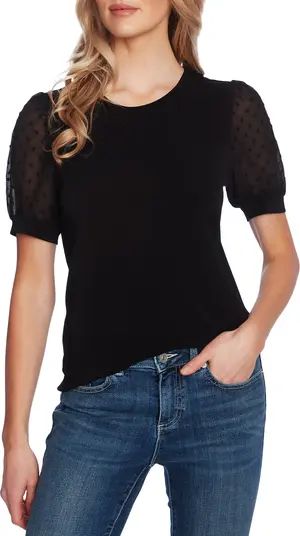 Puff Sleeve Mixed Media Top | Nordstrom