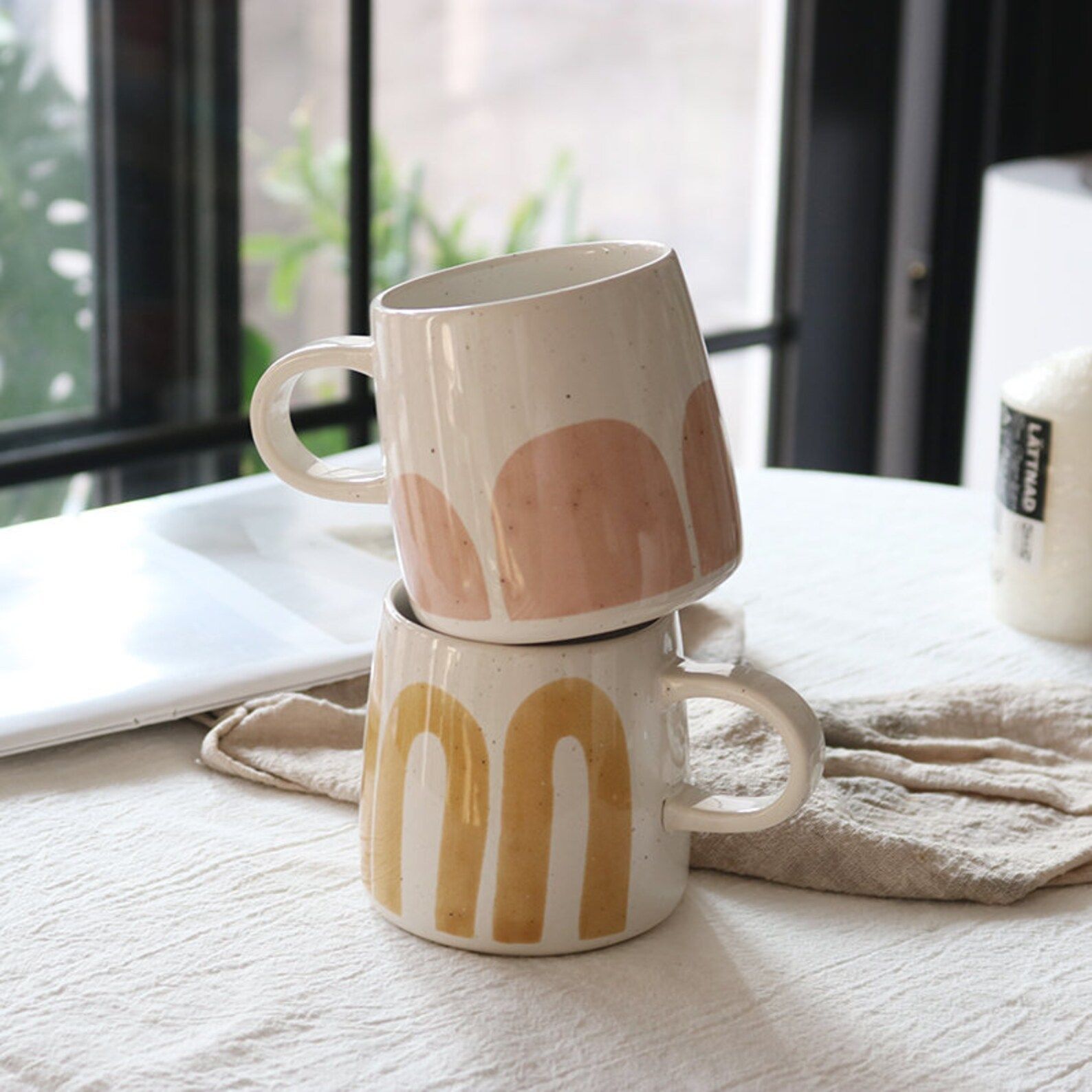 Read the full title
    Cute Pottery Mug, Ceramic Mug, Pink and Yellow Coffee Mug, Kawaii Dreamla... | Etsy (US)
