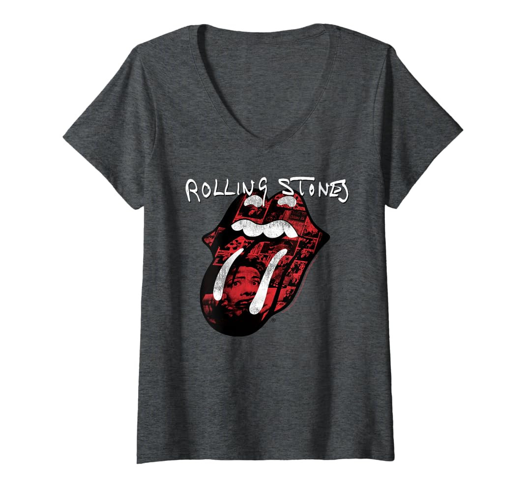 Womens Rolling Stones Official Exile Tongue Photos V-Neck T-Shirt | Amazon (US)