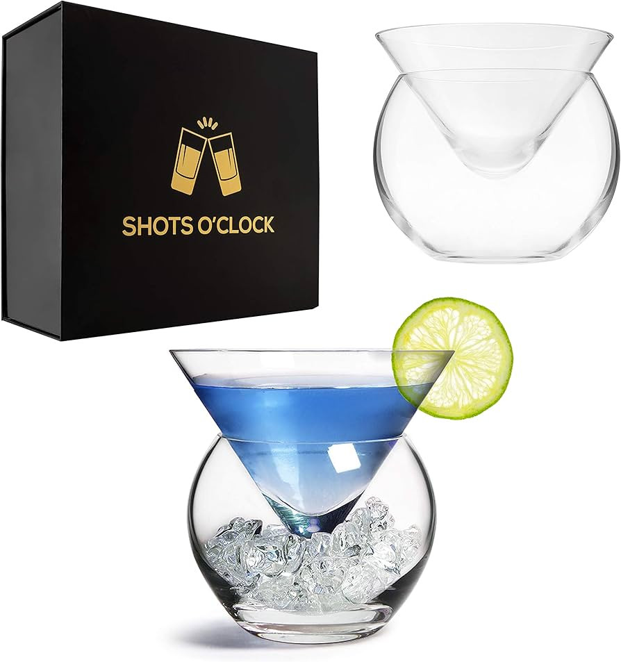 LEMONSODA Stemless Martini Glasses with Chiller Set of 2 - Elegant Cocktail Glass Set with Server... | Amazon (US)