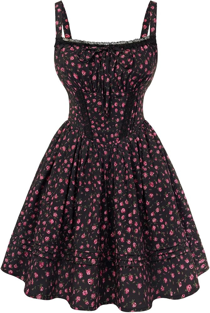 Scarlet Darkness Floral Corset Dress Summer Mini Dresses for Women Teens 2026 Graduation Sundress... | Amazon (US)