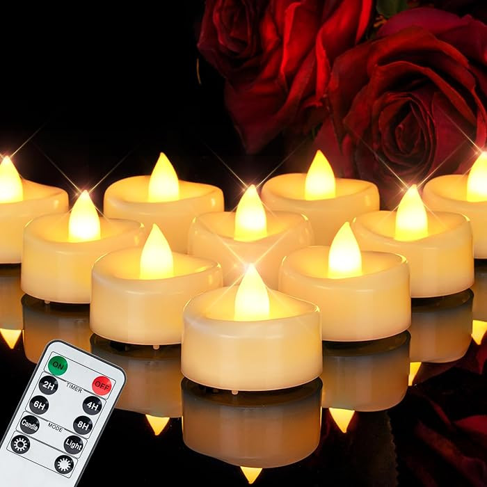Remote Candles, 12 Pack Flameless Tea Lights Candle Battery Operated, 400+Hours LED Tea Lights wi... | Amazon (US)