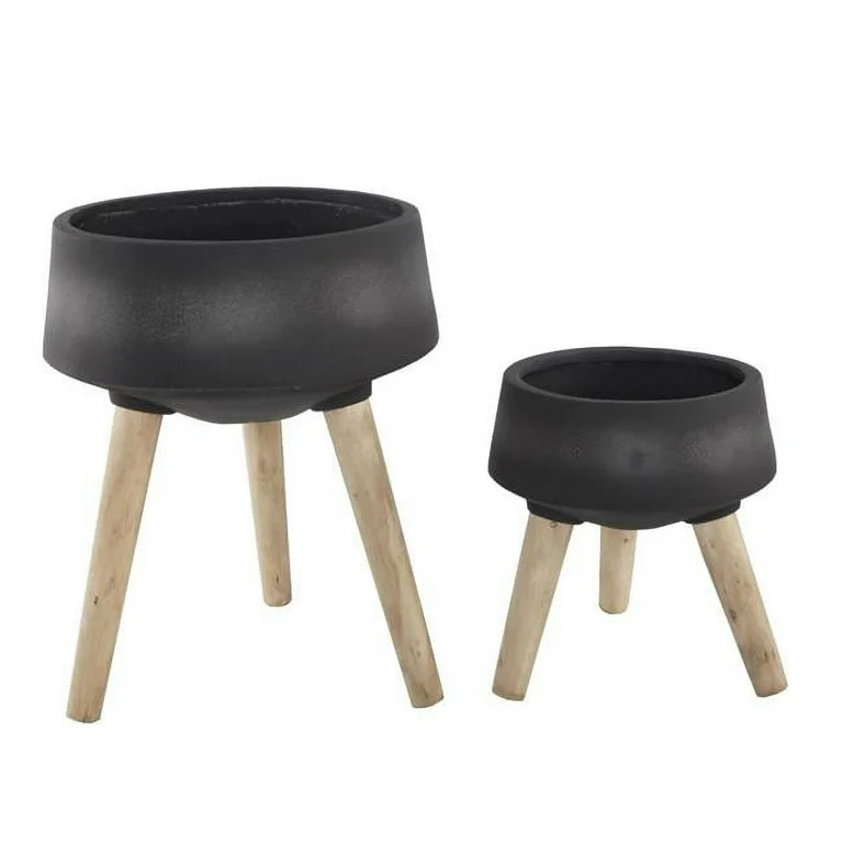 Flora Bunda Mid-Century 15" & 11.5" Fiberglass Pot on Legs,SET OF 2 Black | Walmart (US)