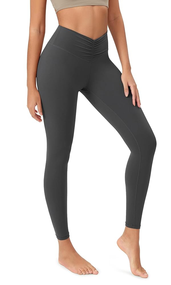 ODODOS Cloud Feeling Ruched Yoga Leggings for Women 25" / 28" High Waist Crossover Yoga Pants | Amazon (US)