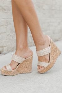 Emmy Natural Double Strap Raffia Wedges | Pink Lily
