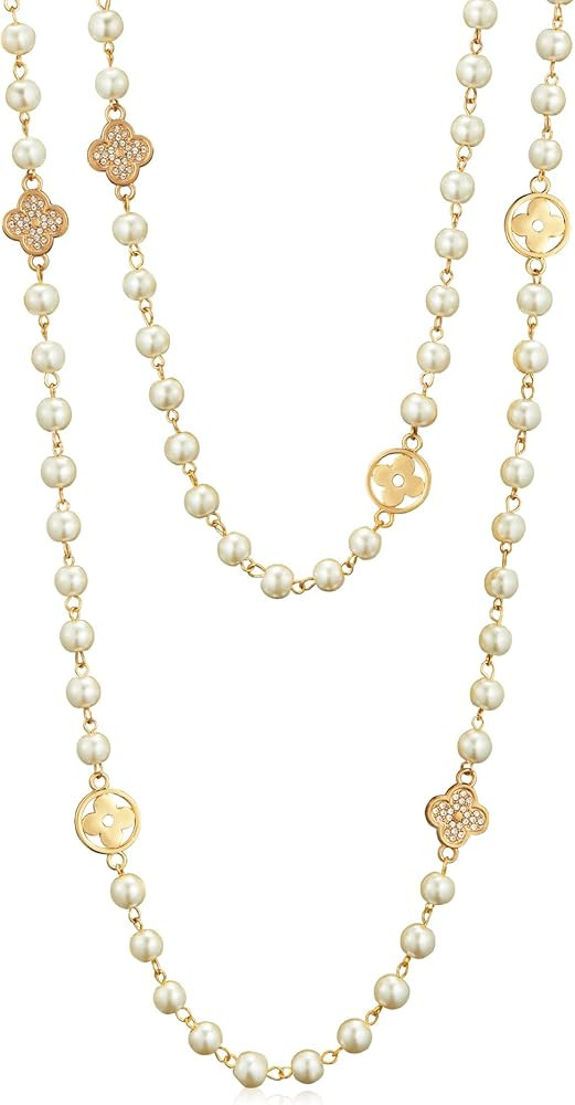 IDOKAWA 8MM Round Simulated Shell Pearl Strand Layered Necklace for Women, Dainty Multiple Strand... | Amazon (US)