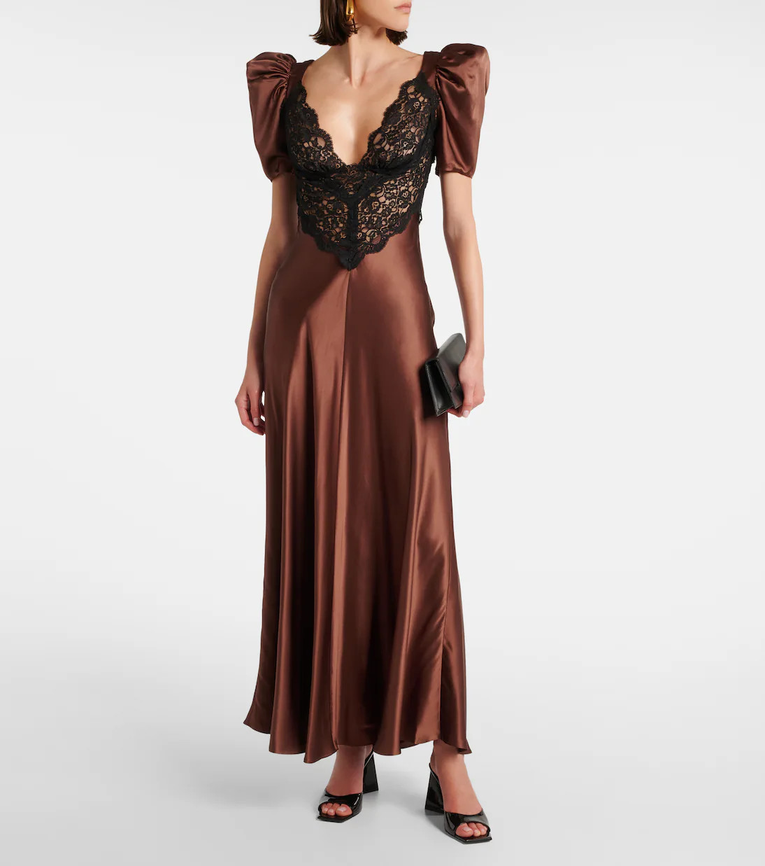 Lace-trimmed silk charmeuse gown | Mytheresa (UK)