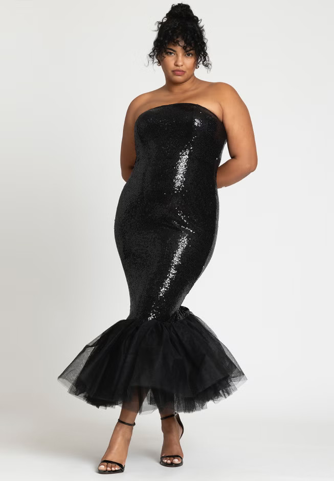 Tulle Flounce Sequin Column Dress | Eloquii