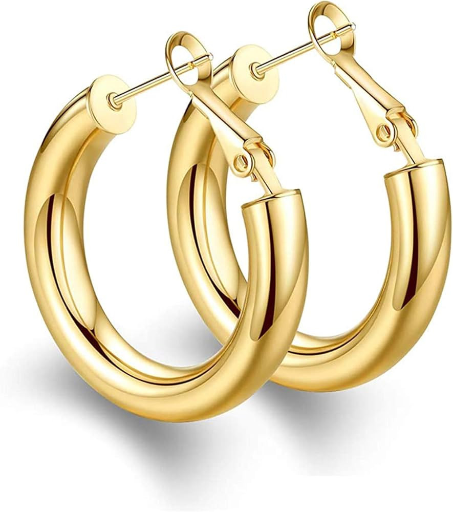 Thick Gold Hoop Earrings Lightweight Howllow Tube Hoops Chunky Gold for Women Hypoallergenic Big ... | Amazon (US)