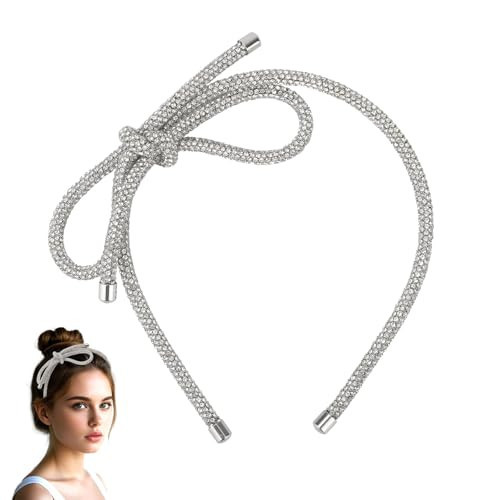 Bow Headband, Rhinestone Hairband Crystal Bow Hairband Hair Bow Shiny Hair Crown Bowknot Headband Non-Slip Hair Accessories for Women Thick Thin Hair Birthday Wedding Party (Silver) | Amazon (US)
