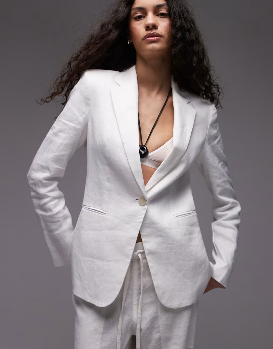 Mango linen blazer in white | ASOS (Global)