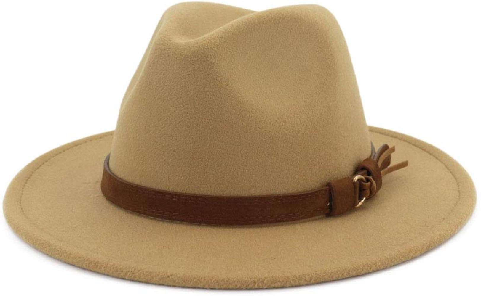 Men & Women Vintage Wide Brim Fedora Hat with Belt Buckle | Amazon (US)
