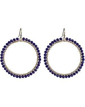Bohemian Beaded Geometric Dangle Earrings Colorful Round Crystal Hollow Hoop Earrings for Women B... | Amazon (US)