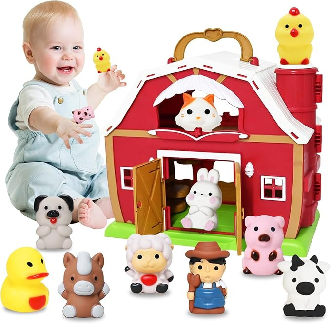 Big Red Barn Toy Farm Animal Finger Puppets for 1-3 Years Old, Pretend Farm Playset with Barn & F... | Amazon (US)