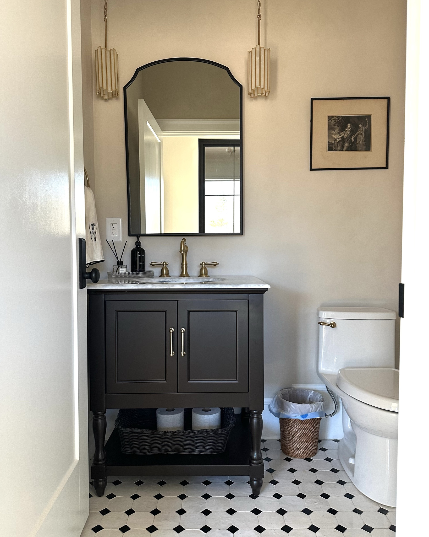 Half Bathroom Details ✨

Wall Color is JH Wallpaints Limewash Paint in the color 104 

Floor Tile is from Cemento Collection and the style is Moroccan Zellige Snow White Mosaic with Glossy Black dots

#LTKdayinmylife #LTKHome #LTKSaleAlert