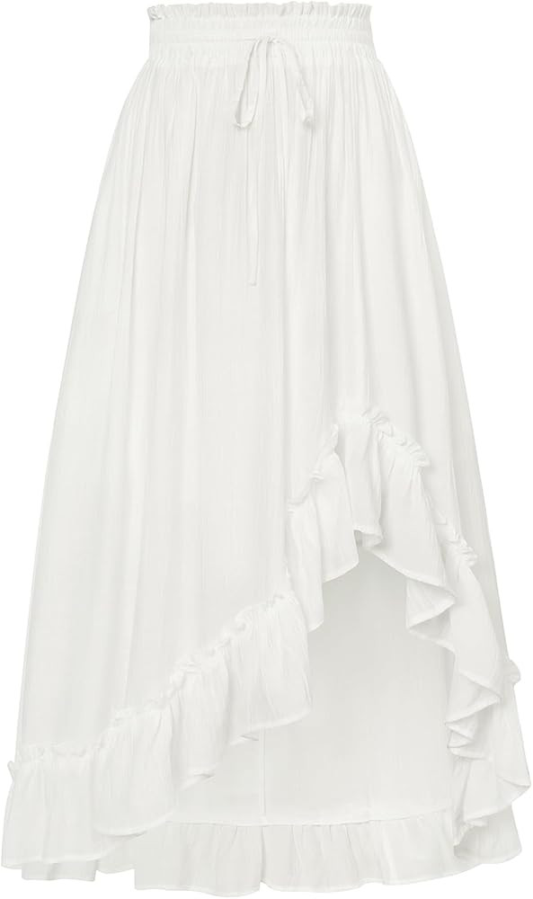 Scarlet Darkness Renaissance Midi Skirt Asymmetrical Ruffle Summer Flowy Skirt with Pockets | Amazon (US)