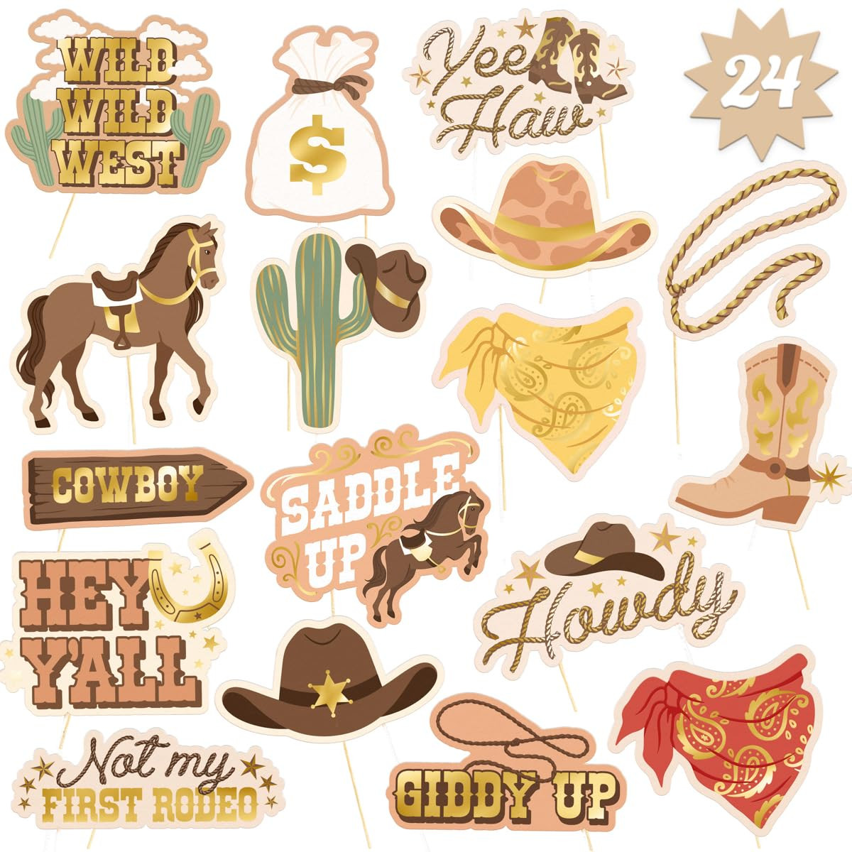 xo, Fetti Western Photo Booth Props - 24 Count | Kids Rodeo Party Backdrop, Birthday Background D... | Amazon (US)
