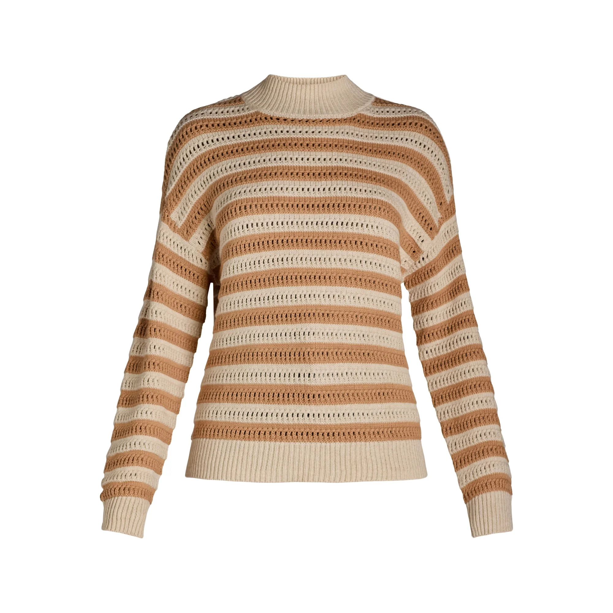 Time and Tru Women's Striped Mock Neck Sweater, Midweight, Size XS-XXXL - Walmart.com | Walmart (US)