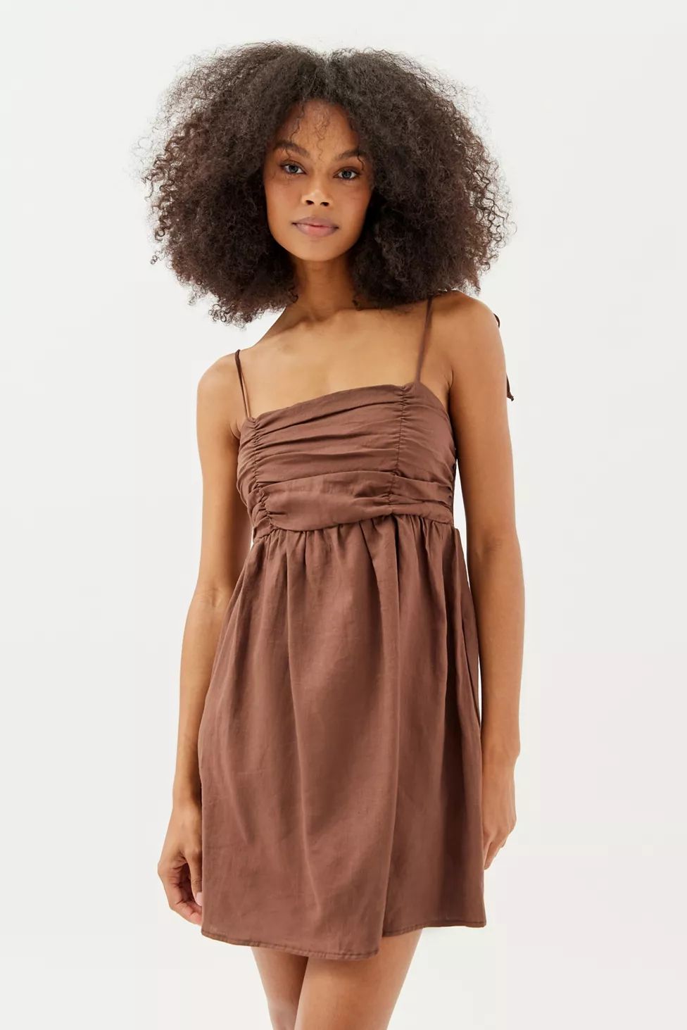 Urban Renewal Made In LA Eco Linen Tie Shoulder Ruched Babydoll Dress | Urban Outfitters (US and RoW)