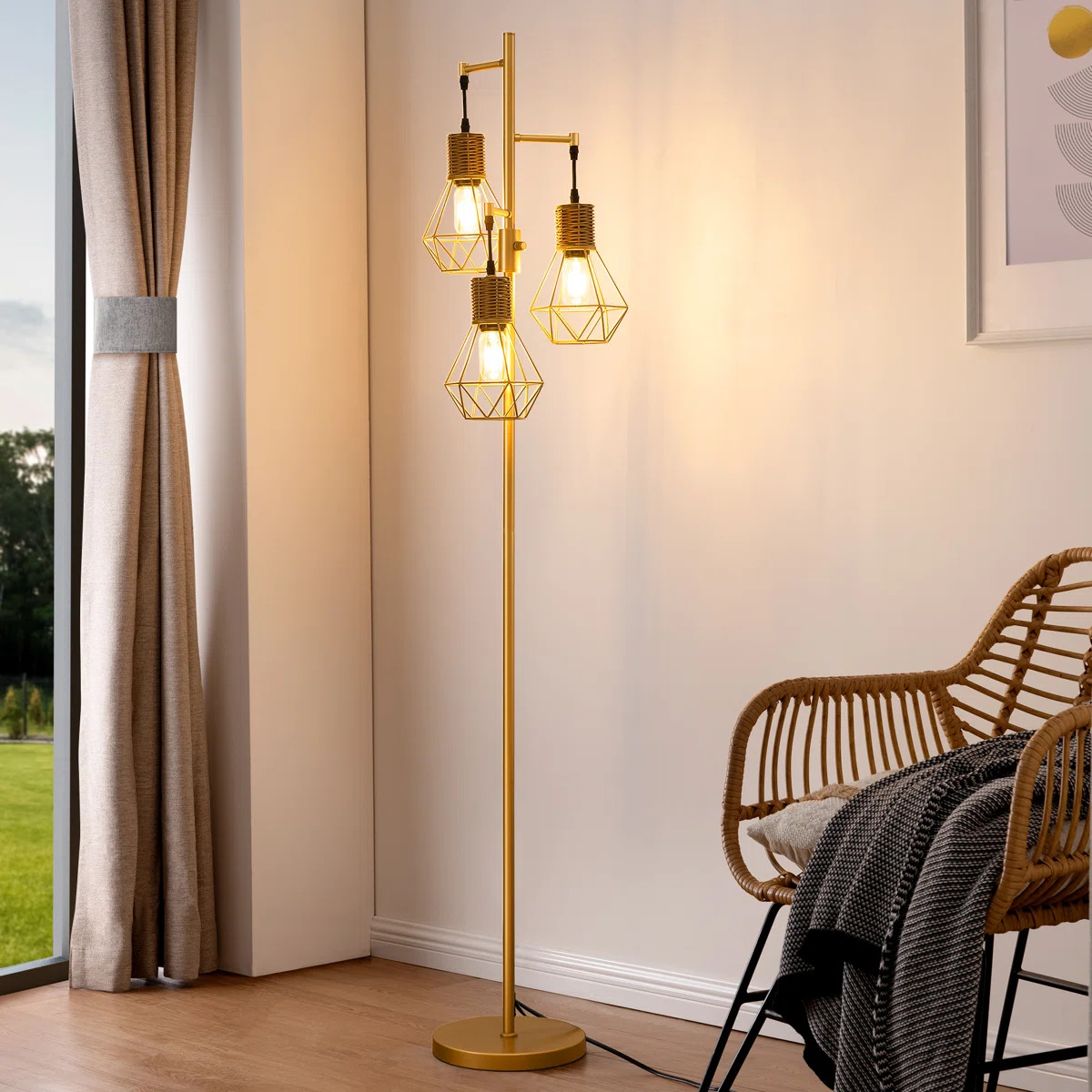Crevan 65" Dimmable Rattan Tree Floor Lamp With 3 Bulbs Included | Wayfair North America