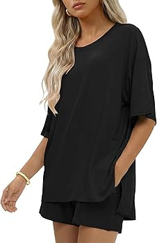 Ekouaer Womens 100% Cotton 2 Pieces Short Sets Summer Short Sleeve Outfits Casual Matching Lounge... | Amazon (US)