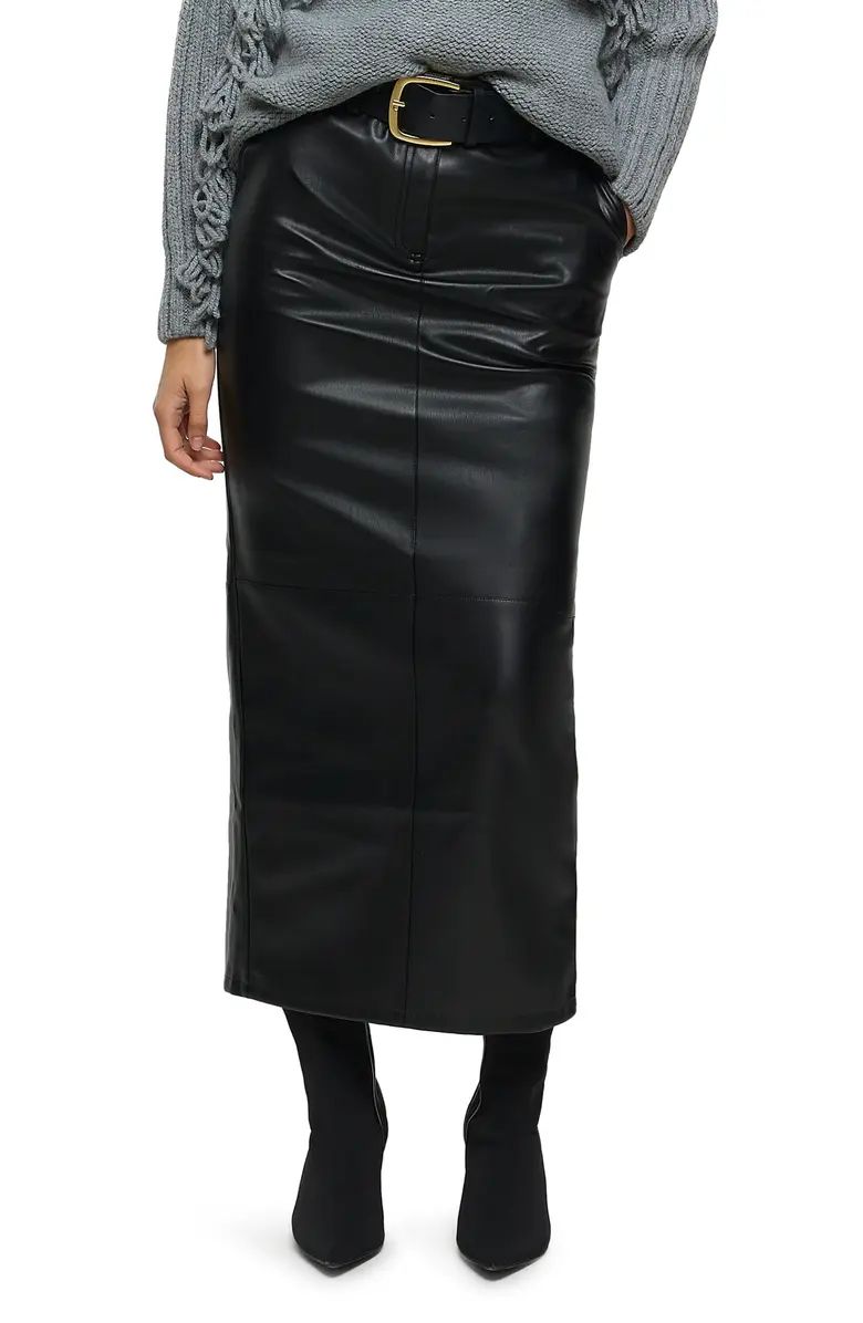 River Island Faux Leather Belted Midi Skirt | Nordstrom | Nordstrom