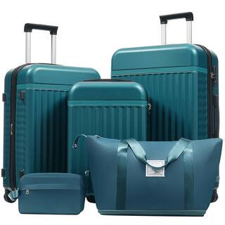5-Piece Dark Green Expandable ABS Plastic Hardside Spinner TSA Lock Luggage Set with Carry On and Travel Bags | The Home Depot