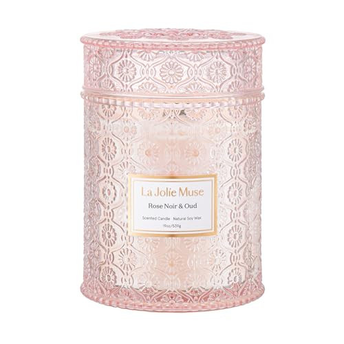 LA JOLIE MUSE Rose Noir & Oud Scented Candle – Lemon, Rose & Oud | Valentine's Day Candle Gift | 19 oz Large Wooden Wick Candle | Natural Soy Wax | 90 Hours Clean Burn | Elegant Home Décor | Amazon (US)