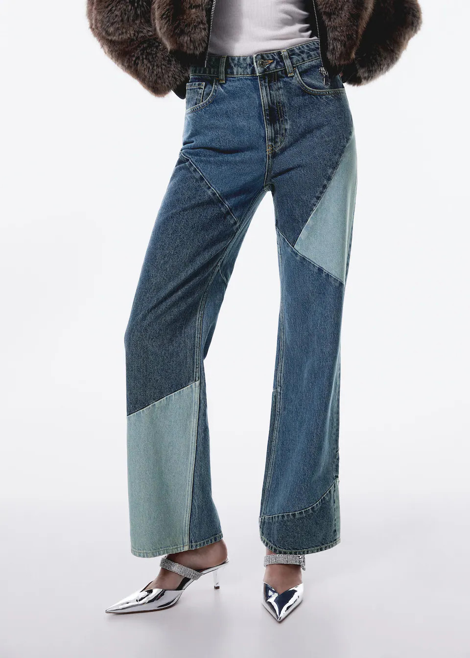 Straight patchwork jeans -  Women | Mango USA | MANGO (US)