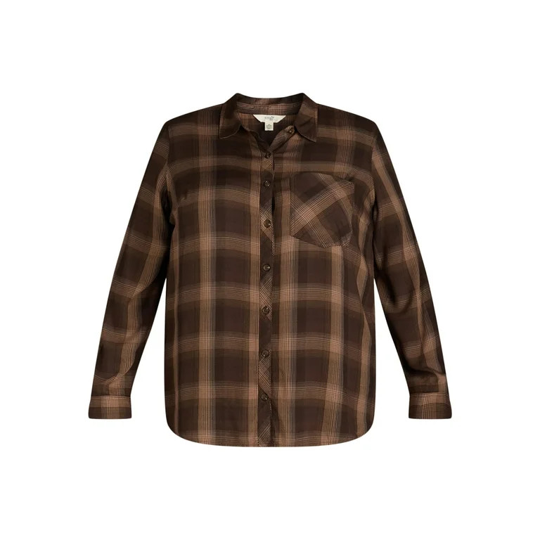 Terra & Sky Women's Plus Plaid Button-Down Shirt, Sizes 0X-5X | Walmart (US)