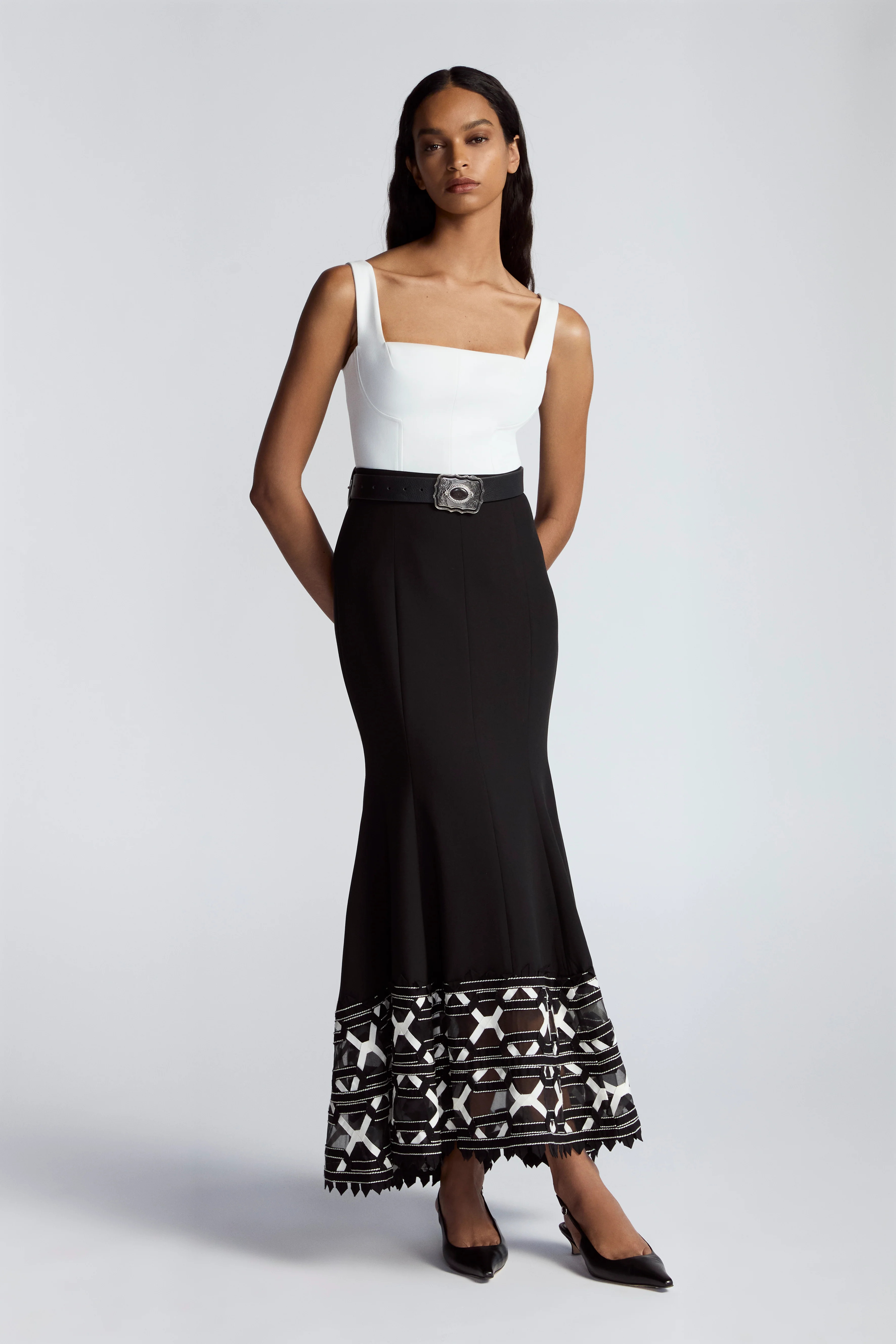 Grosgrain Embroidery Detail Skirt | Lela Rose