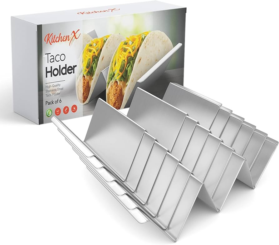 Metal Taco Holders Set of 6 - Heavy-Duty Taco Stands hold 3 Tacos - Use as a Taco Rack to fill Ta... | Amazon (US)