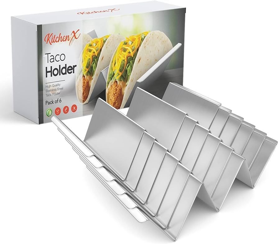 Metal Taco Holders Set of 6 - Heavy-Duty Taco Stands hold 3 Tacos - Use as a Taco Rack to fill Ta... | Amazon (US)