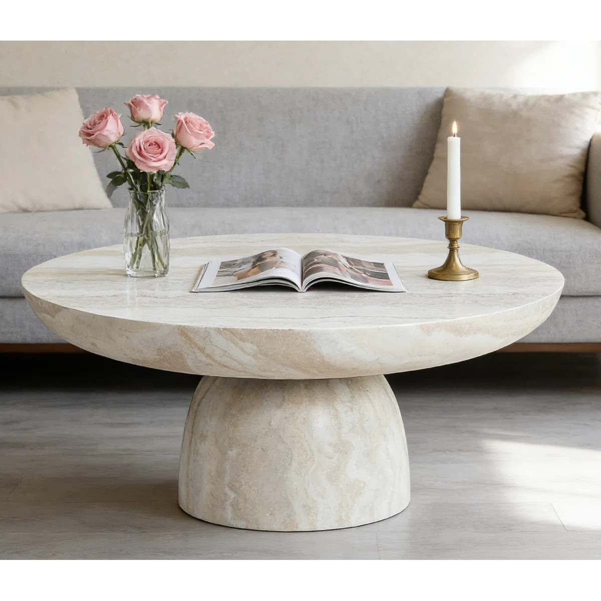 Beige Fiberglass Coffee & End Table Set, Cave-Inspired Stone Surface Crafted Via Precise Cutting ... | Wayfair North America