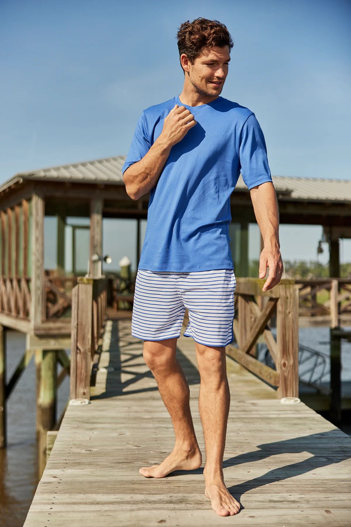 Men's Pima Pajama Shorts Set in Cobalt | Lake Pajamas