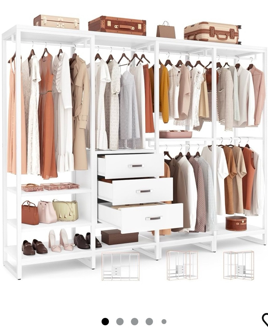 Aheaplus Wood Clothes Rack Wardrobe Closet for Hanging Clothes Heavy Duty Garment Rack, Large Corner L Shaped Closet System Organizers Walk-in Closet for Bedroom with 3 Wood Drawers, Pure White

#LTKStyleTip #LTKHome