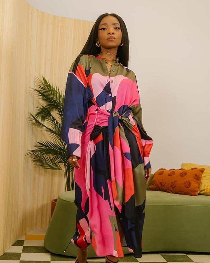 The Drop Women's Abstract Print Maxi Shirt Dress with Waist Ties by @takkunda | Amazon (US)