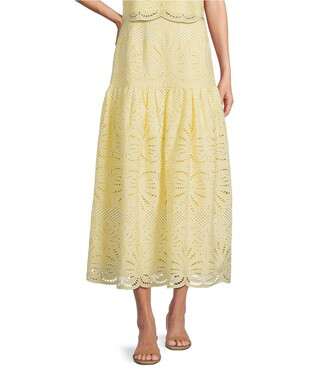 Coordinating Blake Eyelet Drop Waist Midi Skirt | Dillard's