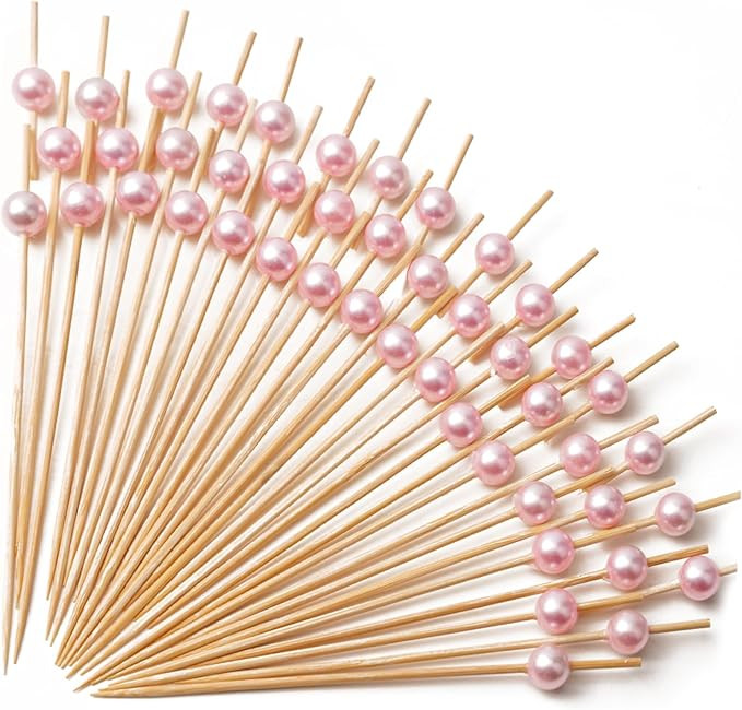 PuTwo Toothpicks for Cocktail Appetizers Fruits Dessert, 100 Count, Pink Pearls | Amazon (US)