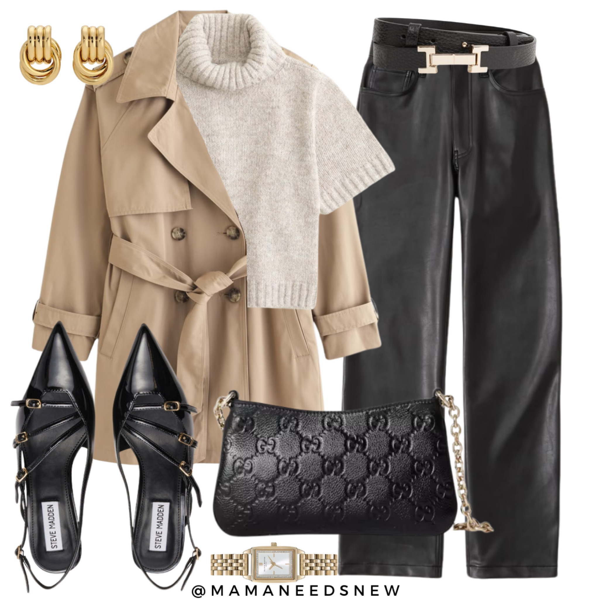 A fall outfit with a trench coat, turtleneck sweater tee, faux leather pants & heels 🖤

#LTKSaleAlert #LTKItBag #LTKSeasonal