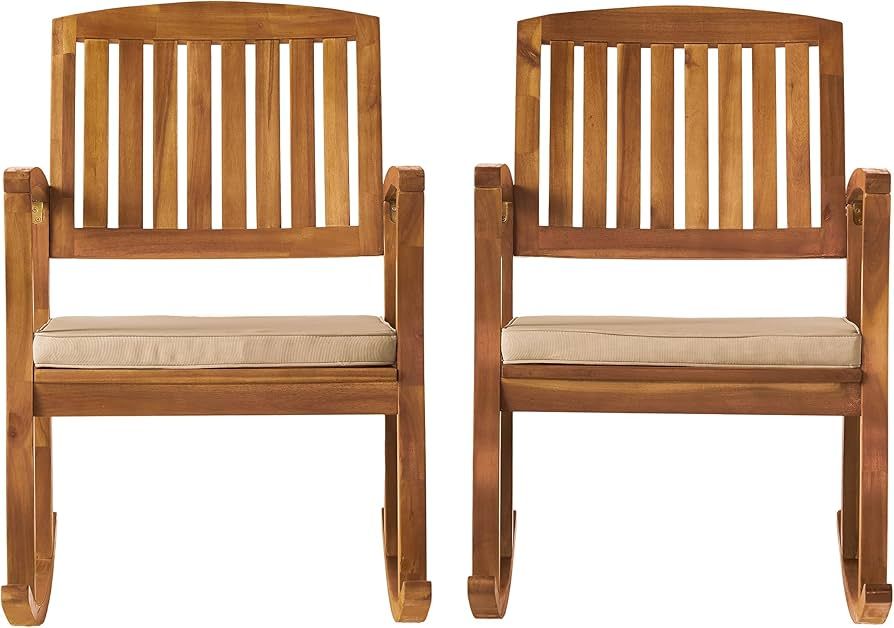 Christopher Knight Home Selma Acacia Rocking Chairs with Cushions, 2-Pcs Set, Teak Finish | Amazon (US)