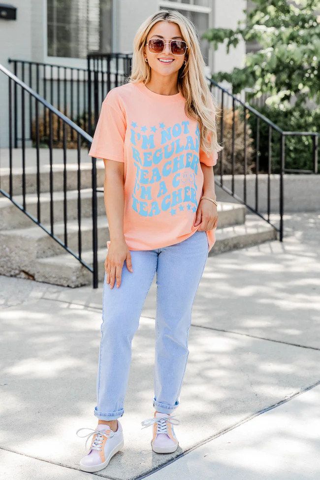 I'm Not A Regular Teacher I'm Cool Teacher Coral Oversized Graphic Tee | Pink Lily