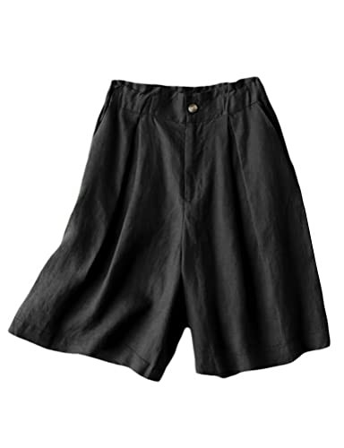Kinghua Wide Leg Linen Shorts for Women Elastic High Waisted Pleated Casual Loose Bermuda Shorts | Amazon (US)